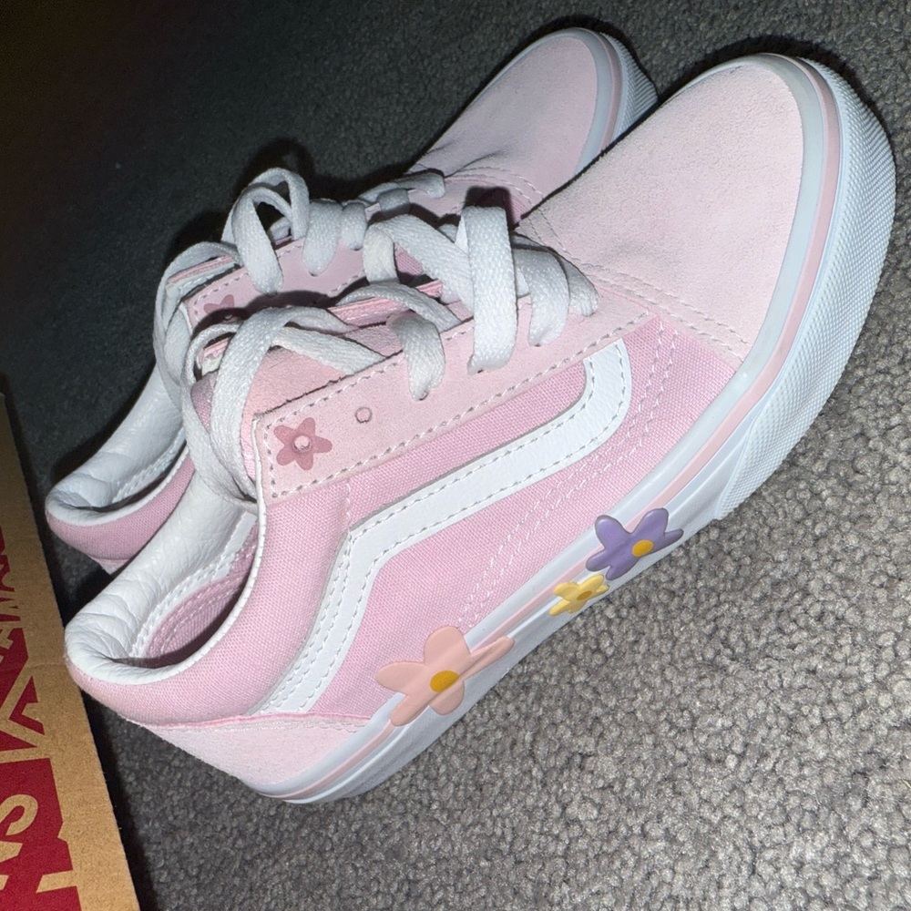 Vans Kids Light Pink Sneakers with Floral Accents